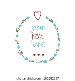 vector frame with spring Flowers, heart.  Background.