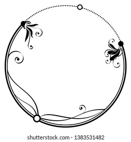vector frame with stylized flowers in black and white colors