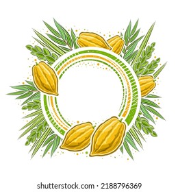 Vector Frame For Sukkot With Blank Copy Space For Congratulation Text, Decorative Circle Tag With Illustration Of Traditional Four Species Leaves For Sukkot Religious Celebration On White Background