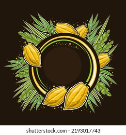 Vector frame for Sukkot with empty copy space for congratulation text, decorative round tag with illustration of traditional four species plants for sukkot religion celebration on black background