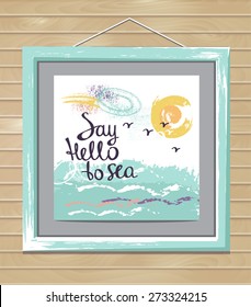 Vector frame with summer poster, placed in interior. Mock-up for your posters or photos.