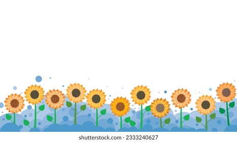 Vector frame with sunflowers in clouds. Flowers are separated from the main background. 