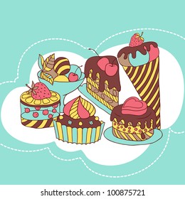 Vector frame with and sweet little cupcakes.