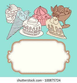 Vector frame with and sweet little cupcakes.