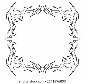 Vector frame with symmetrical tribal flame style; perfect for tattoos, T-shirt prints, stickers, and digital art borders element