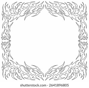 Vector frame with symmetrical tribal flame style; perfect for tattoos, T-shirt prints, stickers, and digital art borders element