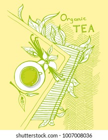 Vector frame with tea. Japanese tea ceremony. Matcha tea. Organic tea
