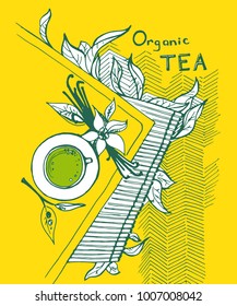 Vector frame with tea. Japanese tea ceremony. Matcha tea. Organic tea