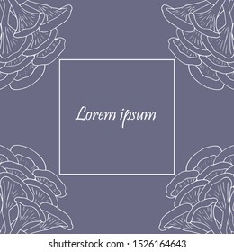 Vector frame template with empty space for text editing. Fantasy forest mushrooms. White outline on light purple background