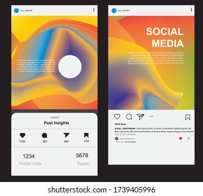Vector frame template for mobile social media apps with heart, comment,and repost icon