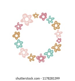 Vector frame template with pastel flowers. Good for Baby Shower invitation, wedding, Birthday. Vector illustration