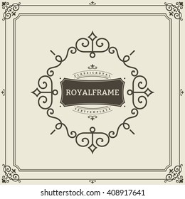 Vector Frame Template. Vintage Ornament Greeting Card. Flourishes Ornament Retro Royal Luxury Invitation, Certificate with place for your Text. Ornamental Frame
