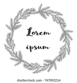 Vector frame for text. Christmas wreath with branches of spruce