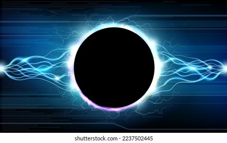 Vector frame for text with electrical discharges. Modern futuristic background with black hole.