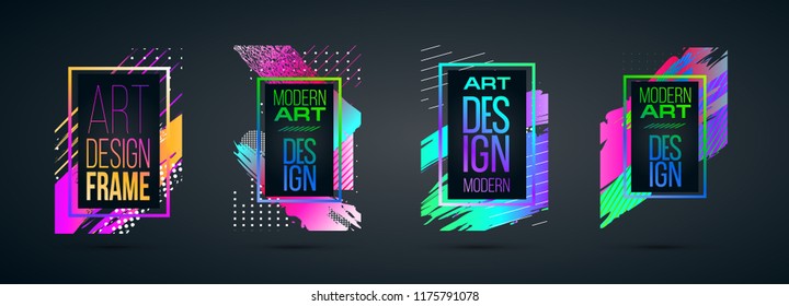 Vector frame for text Modern Art graphics for hipsters . dynamic frame stylish geometric black background with gold. element for design business cards, invitations, gift cards, flyers and brochures