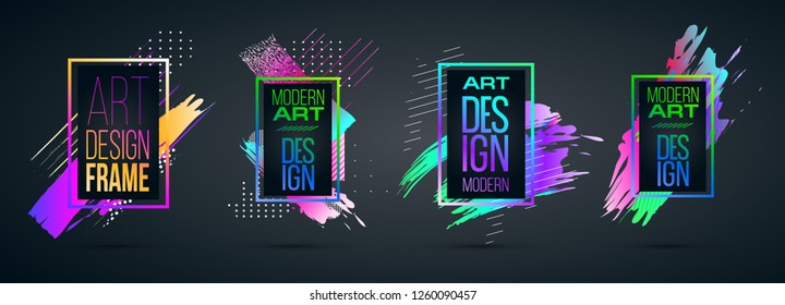 Vector frame for text Modern Art graphics for hipsters . dynamic frame stylish geometric black background with gold. element for design business cards, invitations, gift cards, flyers and brochures