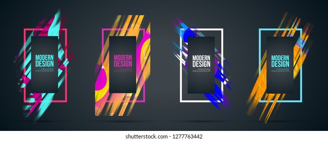 Vector frame for text Modern Art graphics for hipsters . dynamic frame stylish geometric black background with gold. element for design business cards, invitations, gift cards, flyers and brochures