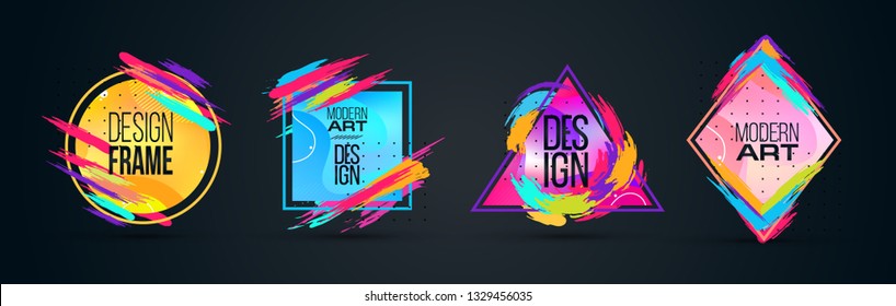Vector frame for text Modern Art graphics for hipsters . dynamic frame stylish geometric black background with gold. element for design business cards, invitations, gift cards, flyers and brochures