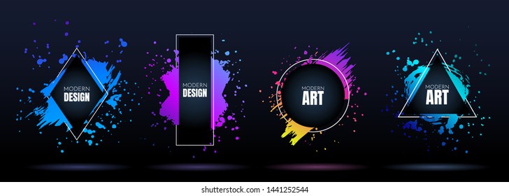 Vector frame for text. Modern Art graphics. Dynamic frame stylish geometric black background. Element for design business cards, invitations, gift cards, flyers and brochures