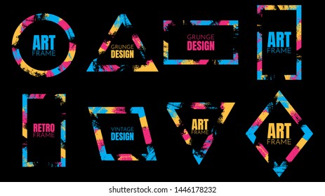 Vector frame for text. Modern Art graphics. Dynamic frame stylish geometric black background. Element for design business cards, invitations, gift cards, flyers and brochures