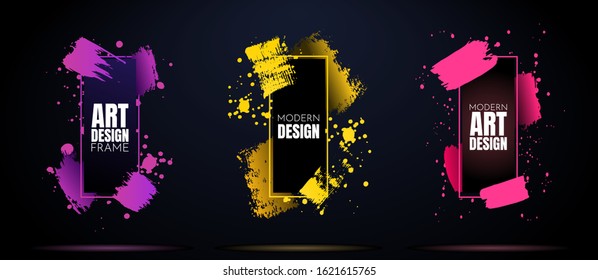Vector frame for text. Modern art graphics. 3d ink brush. Dynamic frame stylish geometric black background. Element for design voucher, invitation, gift card, flyer, brochure, poster, cover and coupon