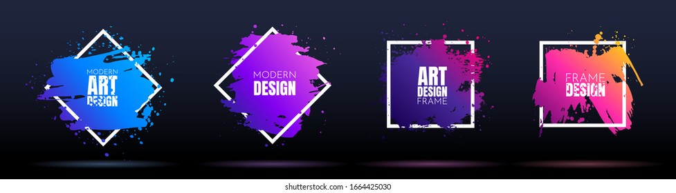 Vector frame for text. Modern Art graphics. Dynamic frame stylish geometric black background. Element for design business cards, invitations, gift cards, flyers and brochures. Ink brush paint splashes