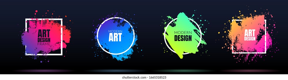 Vector frame for text. Modern Art graphics. Dynamic frame stylish geometric black background. Element for design business cards, invitations, gift cards, flyers and brochures. Ink brush paint splashes