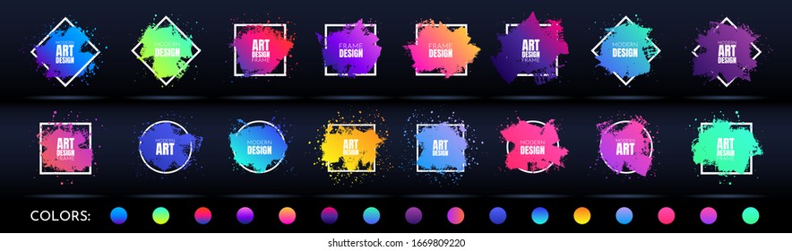 Vector frame for text. Modern Art graphics. Dynamic frame stylish geometric black background. Element for design business cards, invitations, gift cards, flyers and brochures. Ink brush paint splashes