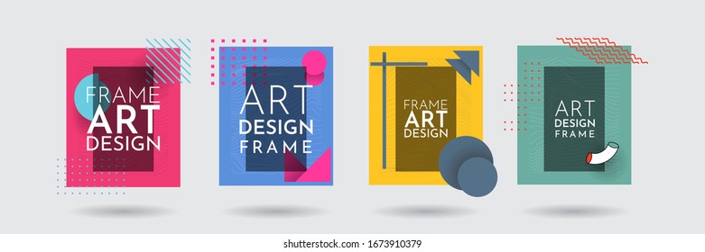 Vector frame for text. Modern Art graphics. Dynamic frame stylish geometric background. Element for design invitations, gift cards, flyers, posters, book covers, banners. Memphis pattern. Arrow, shape