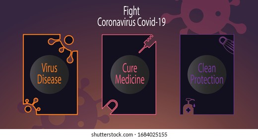 Vector frame for text modern art design and educate of Fight Coronavirus Coviid-19 to awarenes of covid-19 symptoms, Protection, cure. Template design for medical disease prevention of covid-19