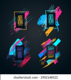 Vector frame for text Modern Art graphics for hipsters . dynamic frame stylish geometric black background with gold. element for design business cards, invitations, gift cards, flyers and brochures