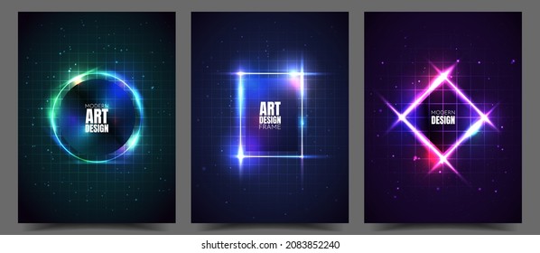 Vector frame for text. Modern Art graphic. Dynamic frame stylish geometric shape. Black background. Element for design poster, gift card, invitation, book cover, magazine, brochure, leaflet, flyer