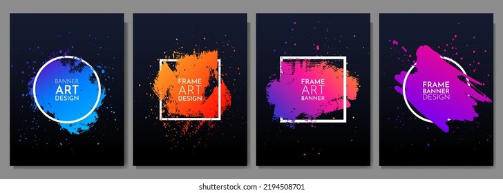 Vector frame for text. Modern Art graphics. Dynamic frame stylish geometric black background. Element for design business cards, invitations, gift cards, flyers and brochures. Ink brush paint splashes