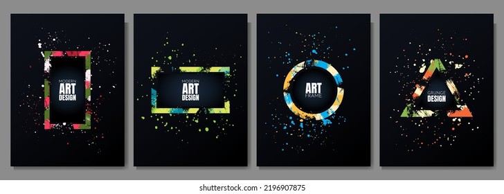 Vector frame for text. Modern Art graphics. Dynamic frame stylish geometric black background. Element for design business cards, invitations, gift cards, flyers and brochures. Ink brush paint splashes
