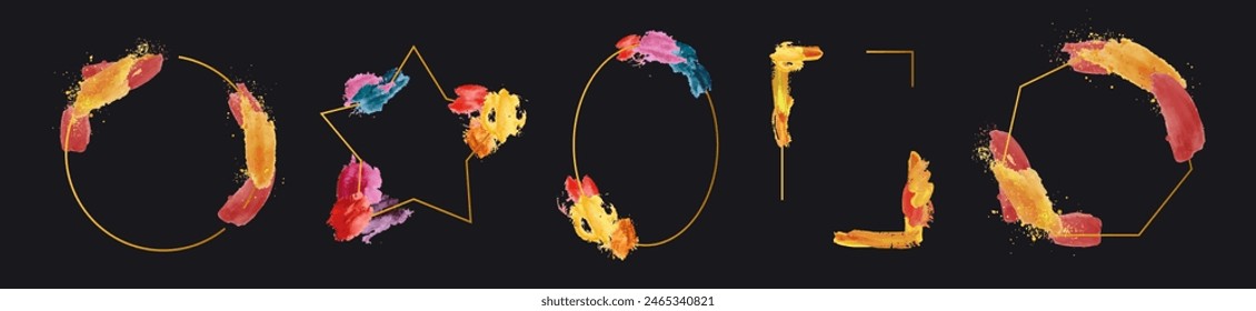 Vector frame for text. Modern Art graphics. Colorful banners collection. Social media template. Ink brush strokes with splashes