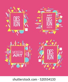 Vector frame for text  Modern Art graphics for hipsters stylish, dynamic frame background geometric shapes. design element .design business cards, invitations, gift cards, flyers and brochures. pink