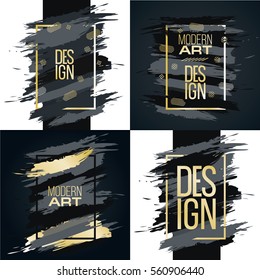 Vector frame for text Modern Art graphics for hipsters . dynamic frame stylish geometric black background with gold. element for design business cards, invitations, gift cards, flyers and brochures