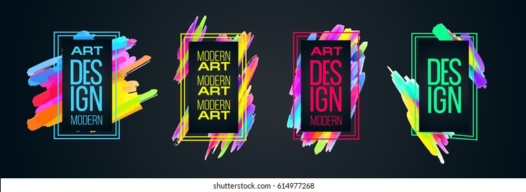 Vector frame for text Modern Art graphics for hipsters . dynamic frame stylish geometric black background with gold. element for design business cards, invitations, gift cards, flyers and brochures