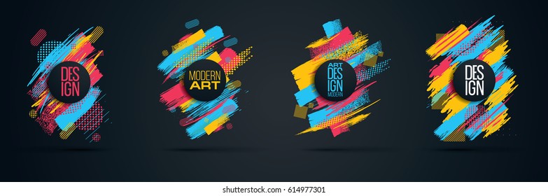 Vector frame for text Modern Art graphics for hipsters . dynamic frame stylish geometric black background with gold. element for design business cards, invitations, gift cards, flyers and brochures - Shutterstock ID 614977301