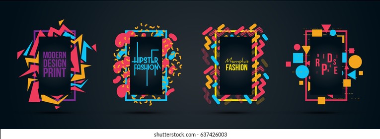 Vector frame for text Modern Art graphics for hipsters . dynamic frame stylish geometric black background with gold. element for design business cards, invitations, gift cards, flyers and brochures.