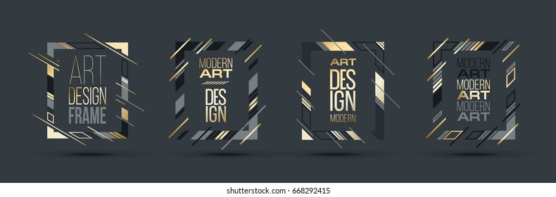 Vector frame for text Modern Art graphics for hipsters . dynamic frame stylish geometric black background with gold. element for design business cards, invitations, gift cards, flyers and brochures.