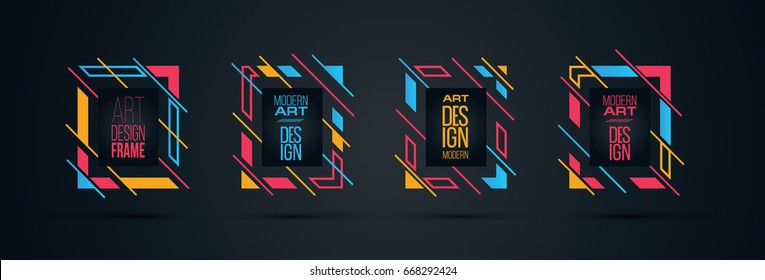 Vector frame for text Modern Art graphics for hipsters . dynamic frame stylish geometric black background with gold. element for design business cards, invitations, gift cards, flyers and brochures