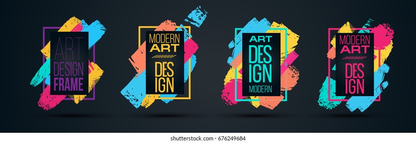 Vector frame for text Modern Art graphics for hipsters . dynamic frame stylish geometric black background with gold. element for design business cards, invitations, gift cards, flyers and brochures