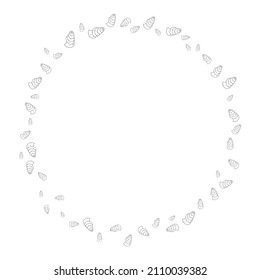 Vector frame for text from seashells. Round frame for text with seashells monochrome. Design element for greeting card and banner