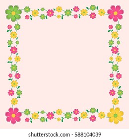 Vector frame for text. Square floral frame on a pink background