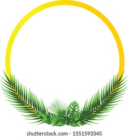 Vector Frame tropical green background with palm trees and leaves.