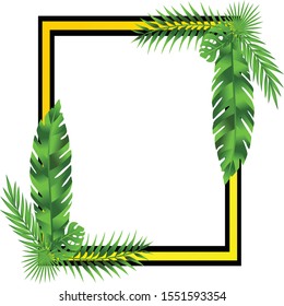 Vector Frame tropical green background with palm trees and leaves.