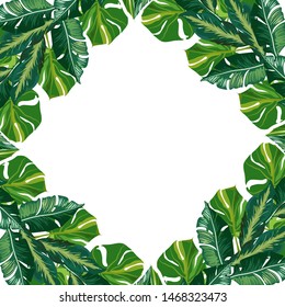 Vector frame of tropical leaves.