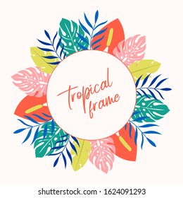 Vector frame with tropical leaves