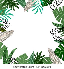 Marco vectorial con hojas tropicales